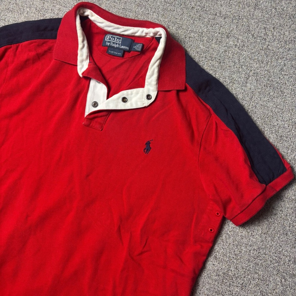 Polo Ralph Lauren Rugby Shirt Mens Large Custom Fit Red Colorblock Short Sleeve